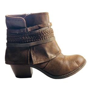 Lime Light Women's Sz 10 Brown Faux Leather Cuffed Ankle Booties